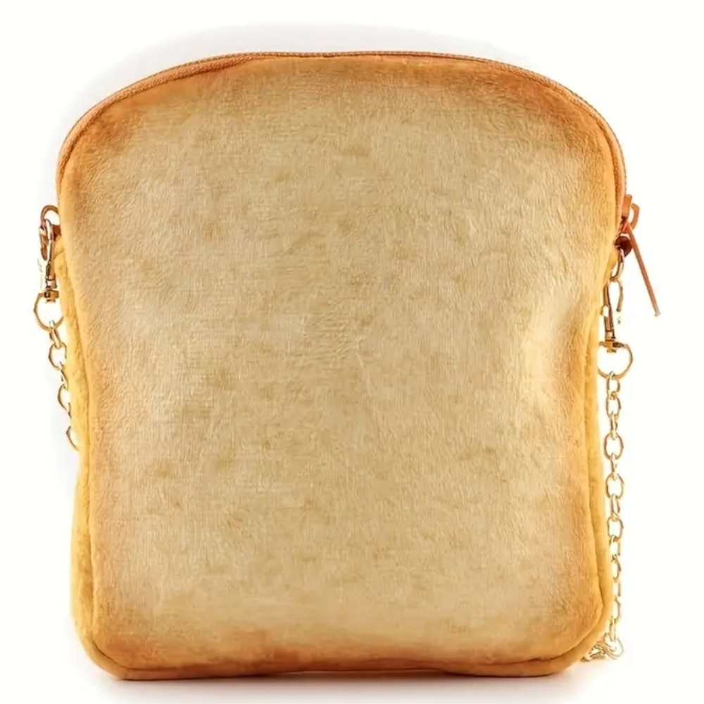 Plush toast shaped crossbody bag gold tone hardware - Picture 2 of 7